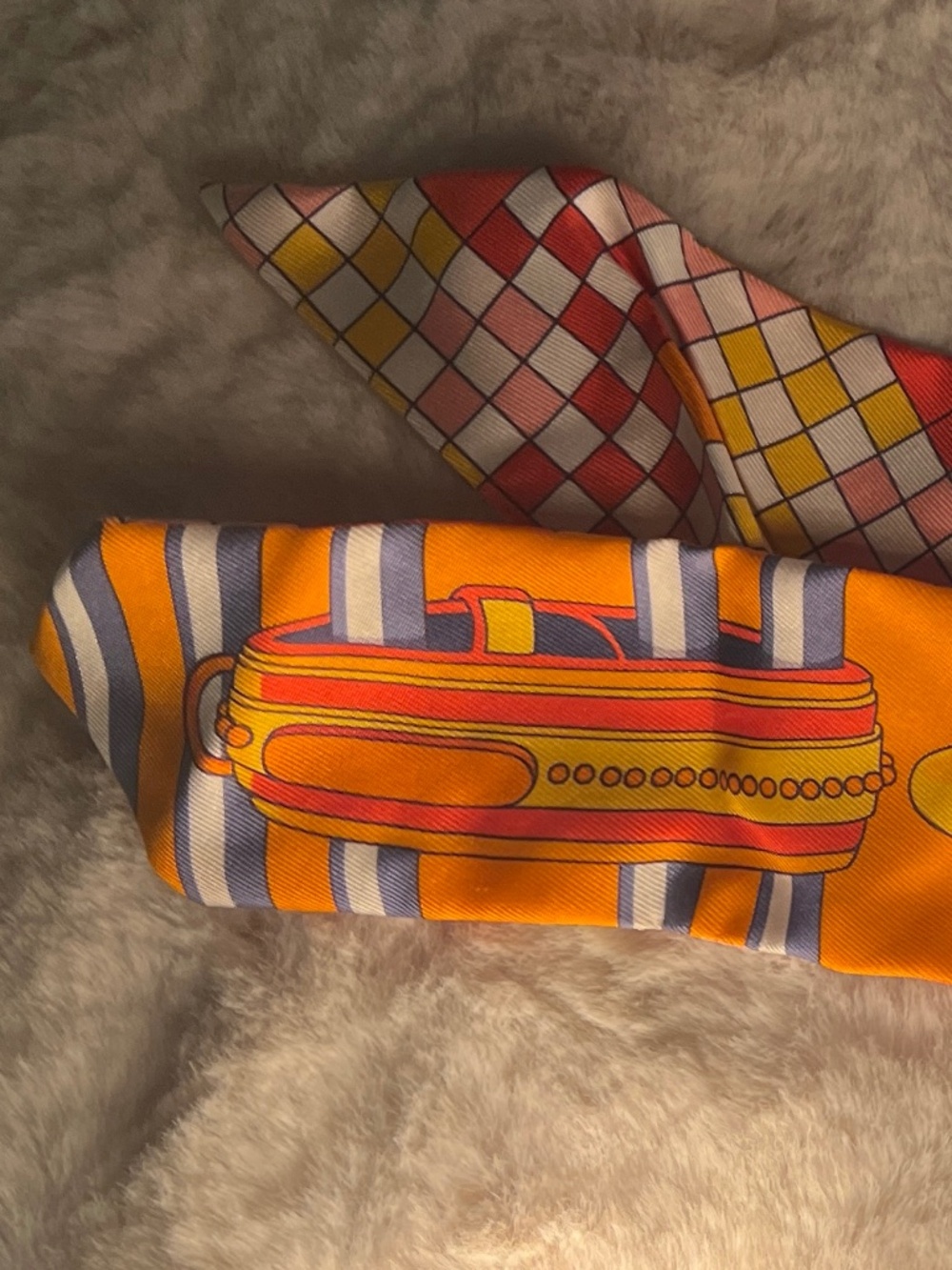 HERMES SILK COLLIERS ET CHIENS TWILLY ORANGE / GRIS BLEUTE - Picture 6 of 12